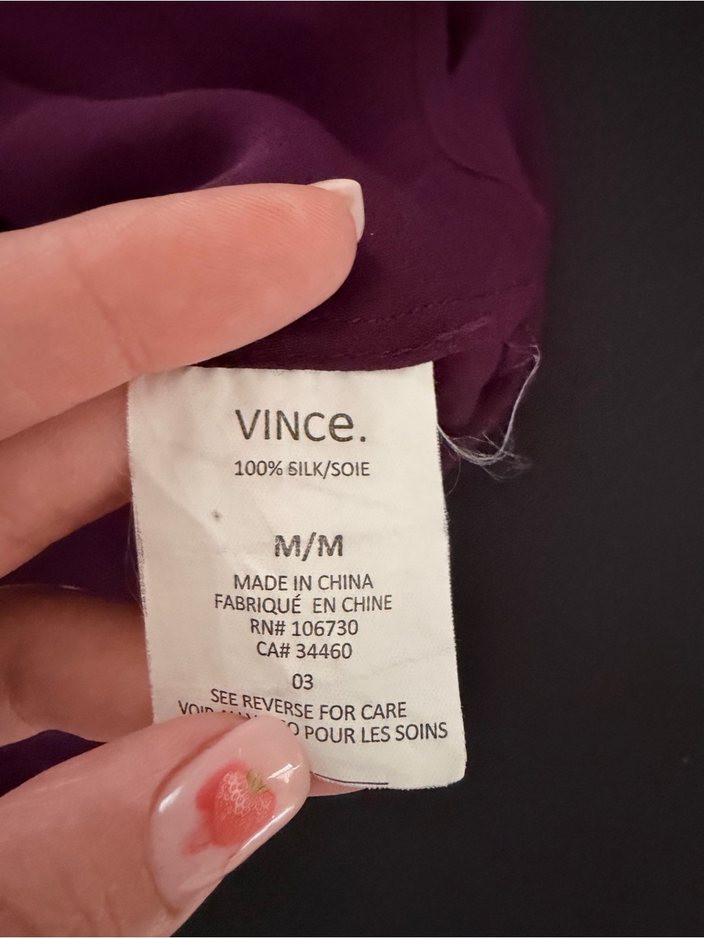 Vince 100% Silk Plum V-Neck Dolman Blouse Size M - Picture 8 of 9